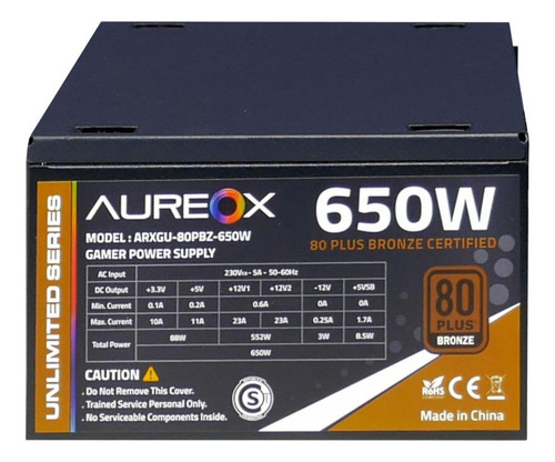 Fuente Gamer Aureox 650w Bronze 80+psu Certificada