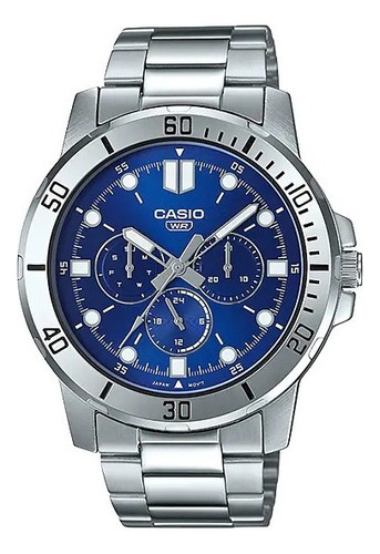 Reloj Casio De Hombre Mtp-vd300d Oficial. Color De La Malla Plateado Color Del Bisel Plateado Color Del Fondo Azul