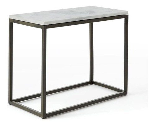 Mesa Lateral Metal/marmol 70x35x58cm Blanco/negro