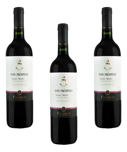 Pack X3 Vino Tinto Pizzorno Don Próspero Tannat Merlot 2018 