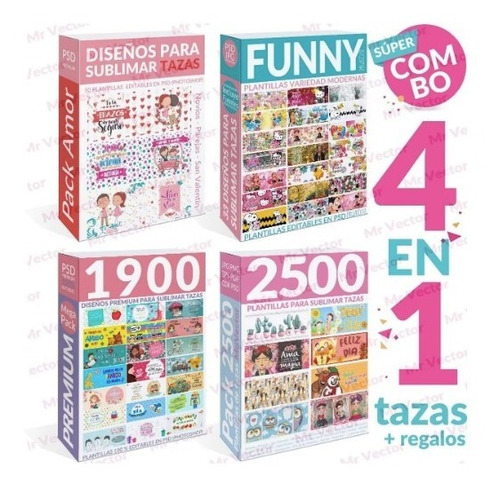 Súper Combo 4 En 1 Megapacks Plantillas Para Sublimar Tazas
