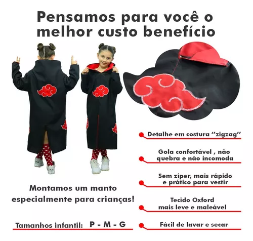 Manto Akatsuki Nuvem Vermelha Naruto Shippuden Cosplay Ninja