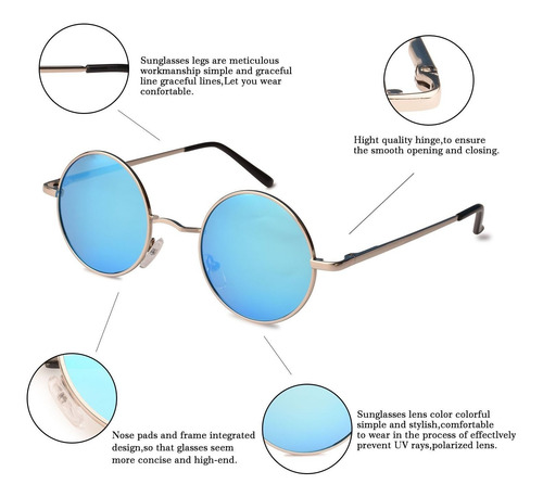 John Lennon Retro Gafas De Sol Polarizadas Redondas Hip...