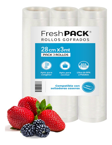 Pack 3 Rollos Bolsa Sellado Al Vacio 28cm X 3mt 80 Micras