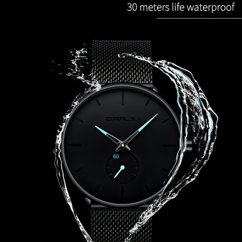 Relógio Masculino Impermeável Crrju Quartz Chronograph Cor Do Fundo Preto/prata