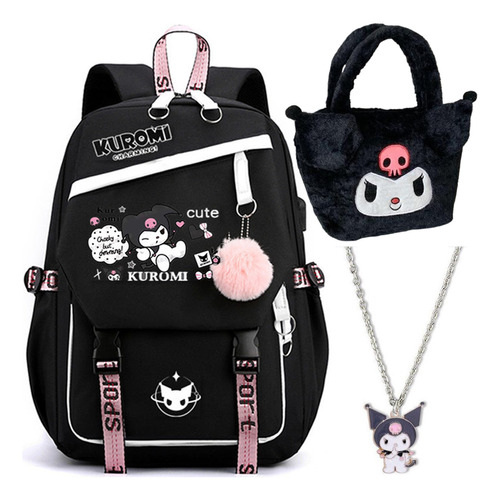 Mochila Escolar Para Niñas Kuromi, Paquete De 3 Unidades