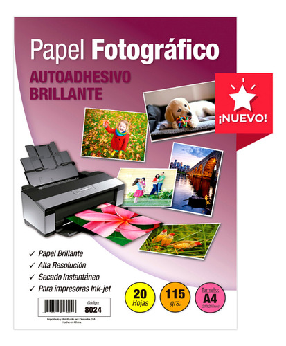 Papel Fotográfico Autoadhesivo Brillante A4 115 Grs. 20 Hjs