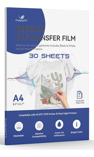 Papel Transfer Dtf 30 Hojas A4 Hem Dgpsy Film Glossy Clear