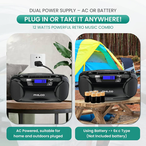 Reproductor De Cd Philco, Con Bluetooth, Cassette, Usb, R...