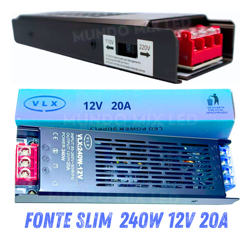 08pçs Fonte Metal Automática Slim Bivolt P/ Led 250w 20a 12v