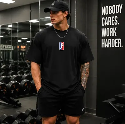 Camiseta Oversized Masculina Algodão Estampa Pose Academia Preto G2