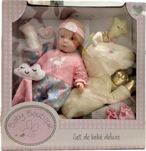 Muñeca Set De Bebé Deluxe Con Peluche Unicornio Y Accesorios