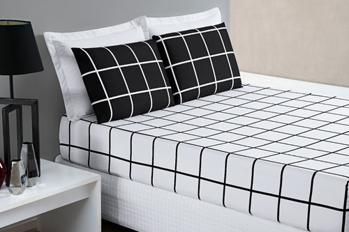 Jogo De Lençol Roupa De Cama Casal Padrão Preta 200 Fios Cor Preto