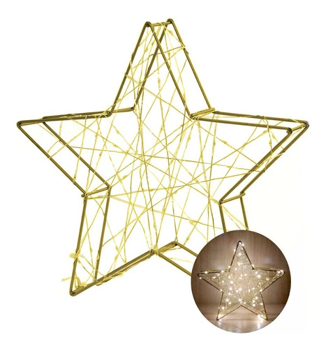 Estrela De Led Dourada Decoração 