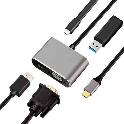 Adaptador 4 En 1 Usb C A Hdmi 4k, Vga, Usb 3.0, Pd Carga