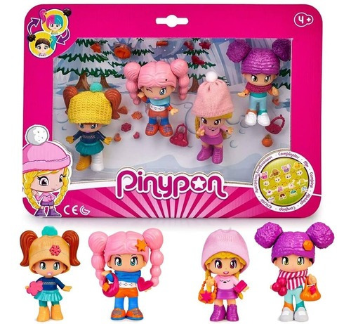 Pinypon Pack 4 Figuras Amigas Ropa De Invierno Famosa Orig