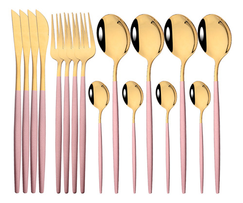 Conjunto De Louças De Ouro Rosa, 16 Peças, Espelho, Aço Inox