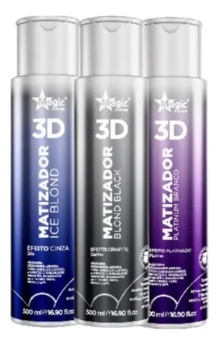 Kit 3 Magic Color 500ml - Ice Blond + Platinum + Blond Black