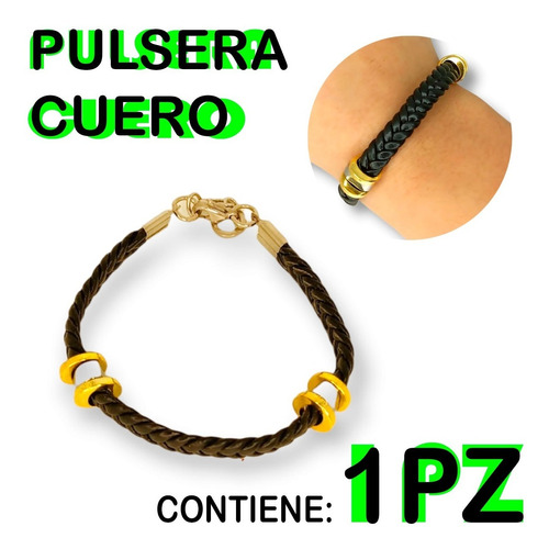 Pulsera De Cuero Trenzado Vistas Dorado Con Plata