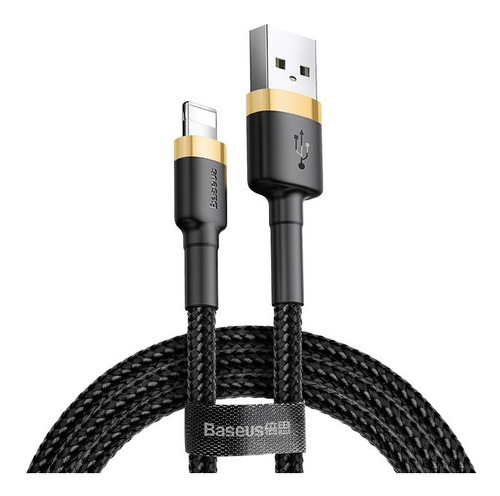 Cable Baseus Usb-a / Lightning Reforzado Carga Rápida 3 Metros Color Negro y Dorado