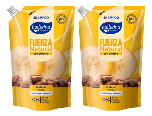 Shampoo Ballerina Fuerza Natural Platano Y Café 750ml X 2 Un