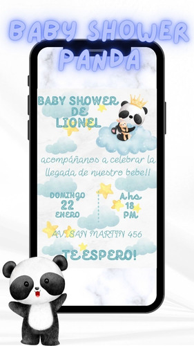 Invitación Tarjeta Digital Baby Shower Panda Bebé Whatsapp