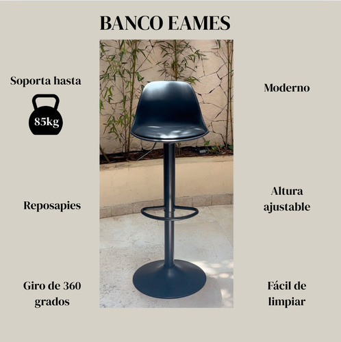 Set 3 Bancos Para Barra Eames Negro Giratorios Y Ajustables Satinado Negro
