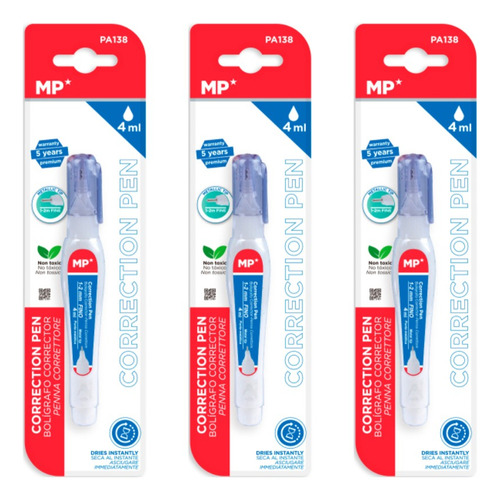 Paquete De Corrector Tipo Bolígrafo 3uds Punta 1.2mm