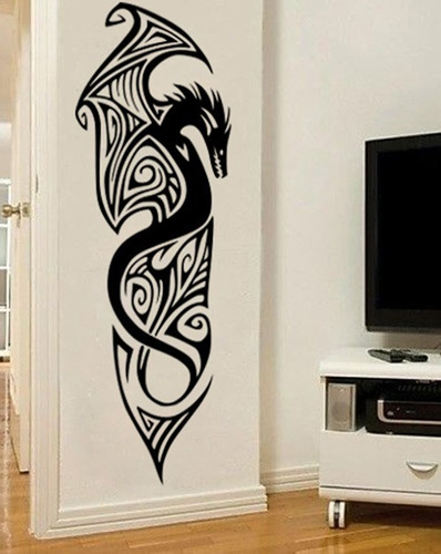 Vinil Decorativo Para Pared Silueta Dragon Arte Tribal Vinil