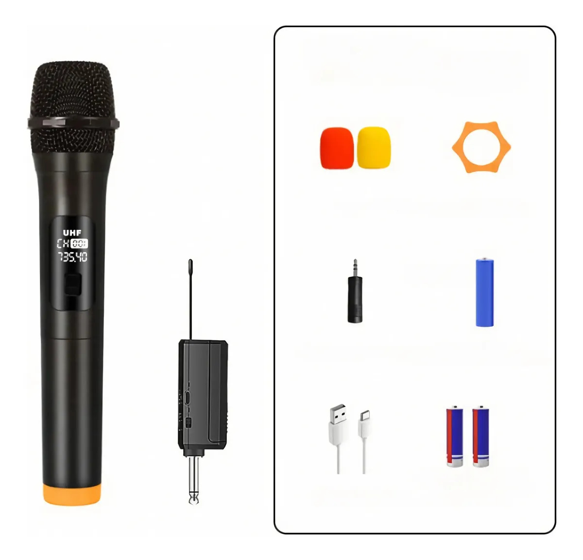 Microfone Sem Fio Sem Fio Recarregável Com Receptor -preto
