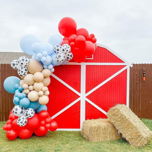 Kit De Arco De Globos Isndare Granja Rojo Azul Blanco 40