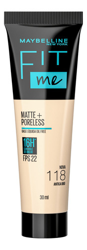 Base de maquiagem em creme Maybelline Fit Me Matte+ Poreless Fit Me FPS tom nova 118 antiga b80  -  30mL 30g