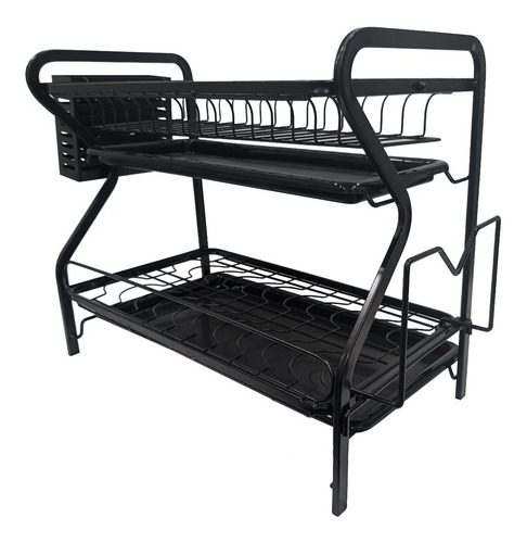 Imagen 2 de 4 de Escurridor Secaplatos Premium Negro Metal 2 Pisos - Sheshu