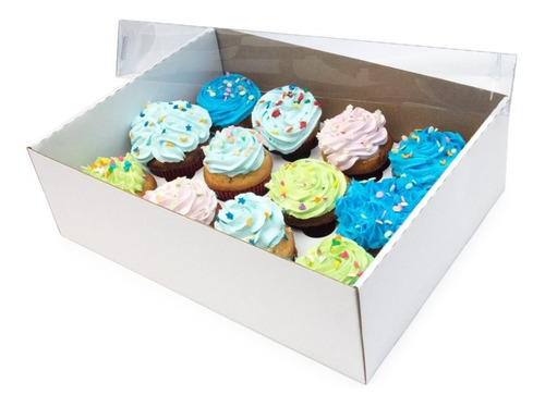 100 Cajas Cupcakes Rectangular 24x32x10 Kraft/blanco