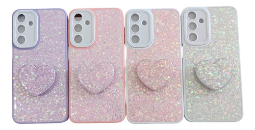 Funda De Brillo Y Pop De Corazón Para Samsung A34 Blanco