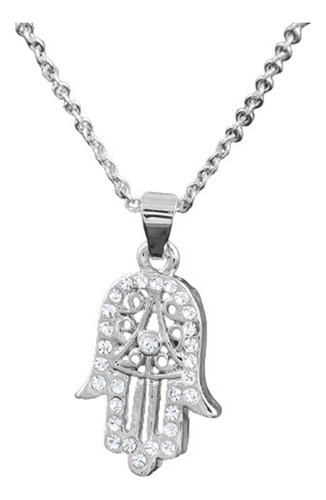 Collar De Mano De Fatima Con Diamantes En La Silueta