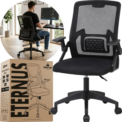 Cadeira De Escritorio Ergonomica Nr17 Ethernus Marqs Home Giratoria Resistente Reforçada 180kg Confortavel Reuniao Preto