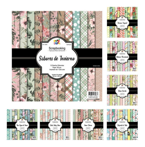 Papel Scrapbooking Estampado Decoración Álbum X 24u De 30x30 Color Sabores de invierno