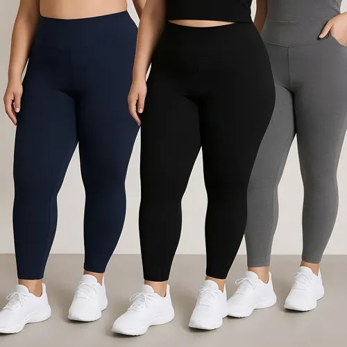 Kit 3 Calças Plus Size Feminina Legging Grossa Cós Alto
