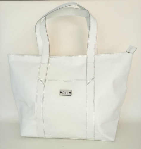Cartera Tote Con Cierre De Cuero Color Blanco