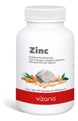 Citrato De Zinc En Cápsulas (90caps-500mg) Vizana Nutrition Sabor Sin sabor