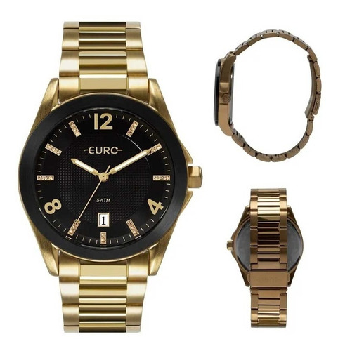 Relógio Dourado Euro Fashion Luxo Cristais Original Lindo