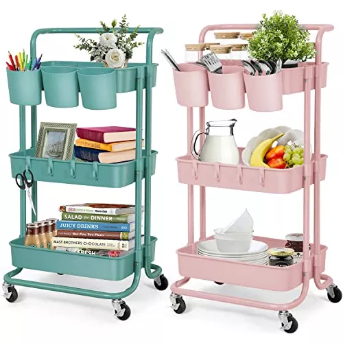 E&D FURNITURE Carrito de almacenamiento rodante de 3 niveles con ruedas,  carrito organizador de suministros para manualidades con ruedas, carrito de