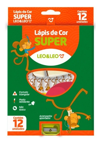 Imagem 3 de 6 de Lápis Super Jumbo 12 Cores Grosso + Apontador Leo E Leo