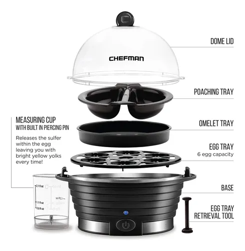 Cocedor De Huevos Chefman Rj24-v2, 6 Huevos, Negro