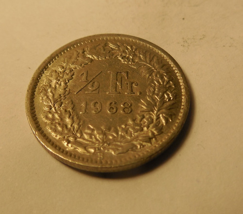 Moneda 1/2 Franco, Suiza 1968.