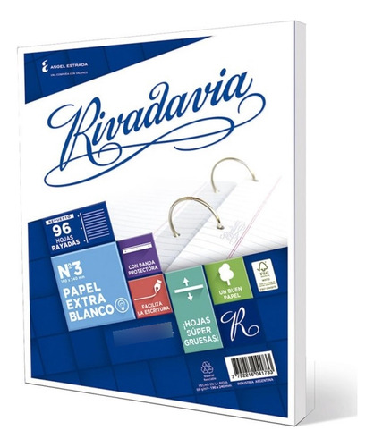 Repuesto Rivadavia 96 Hojas N°3 Rayada C/ Banda