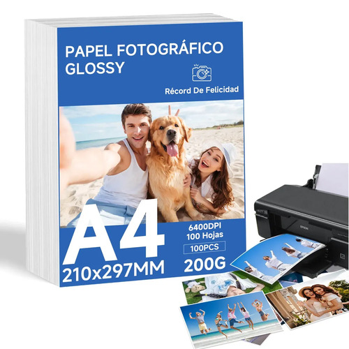 100 Hojas De Papel Fotográfico Glossy A4 200gr Color Blanco