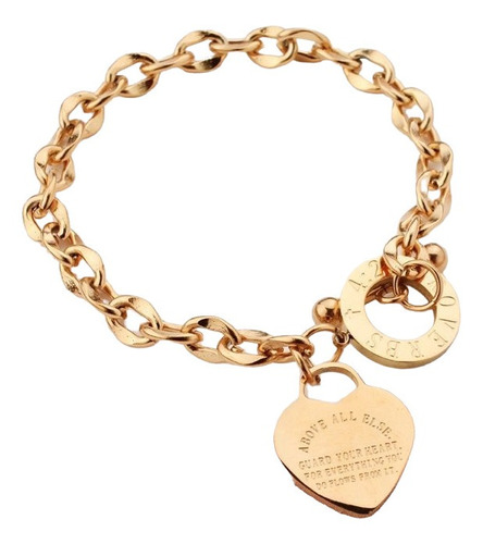 Pulsera Mujer Colgante Cruz Corazón Acero Inoxidable Amigas