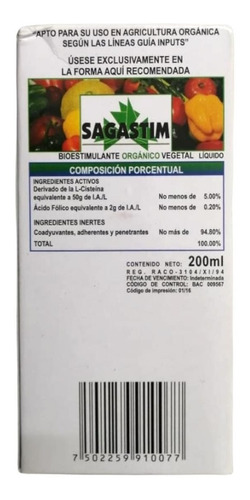Sagastim 200ml Organico Vegetal Cisteina Y Acido Folico